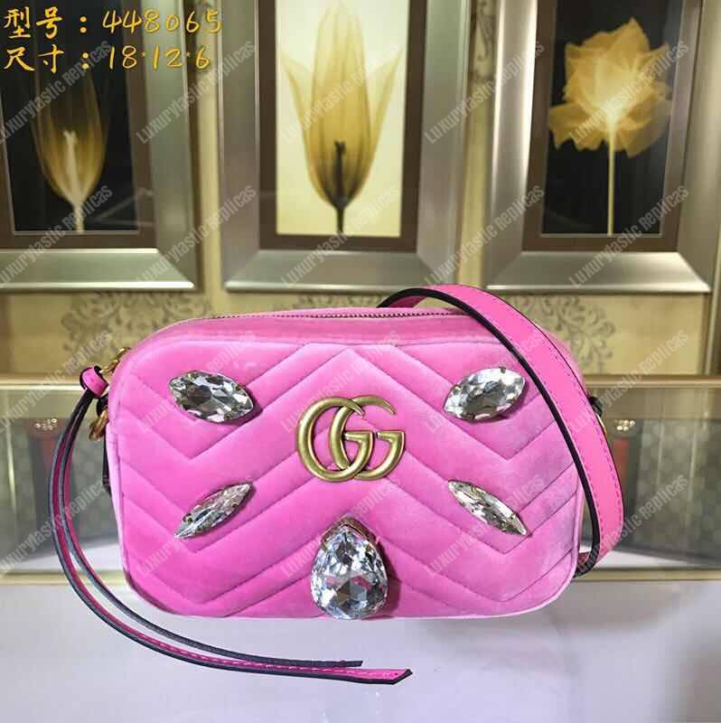 G*u*i gg marmont velvet small shoulder bag with crystals pink