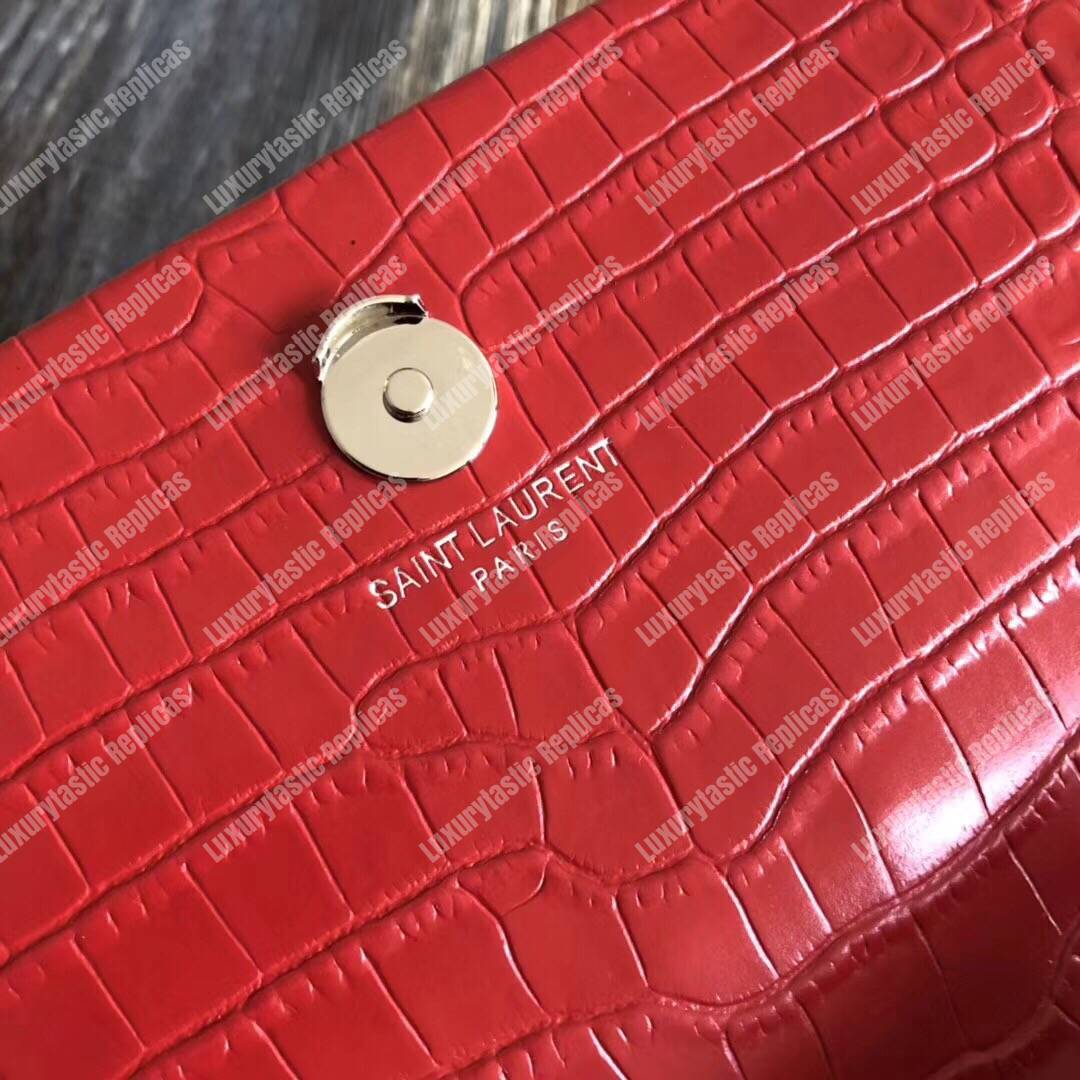 Saint Laurent Classic Small Kate Monogram Red Crocodile