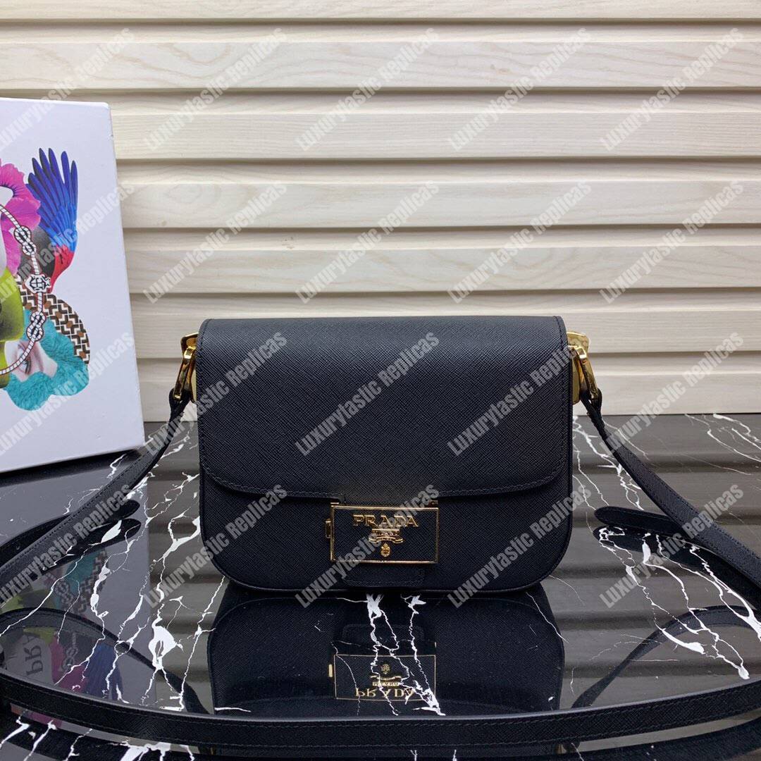 Pra*a emblème saffiano leather bag black