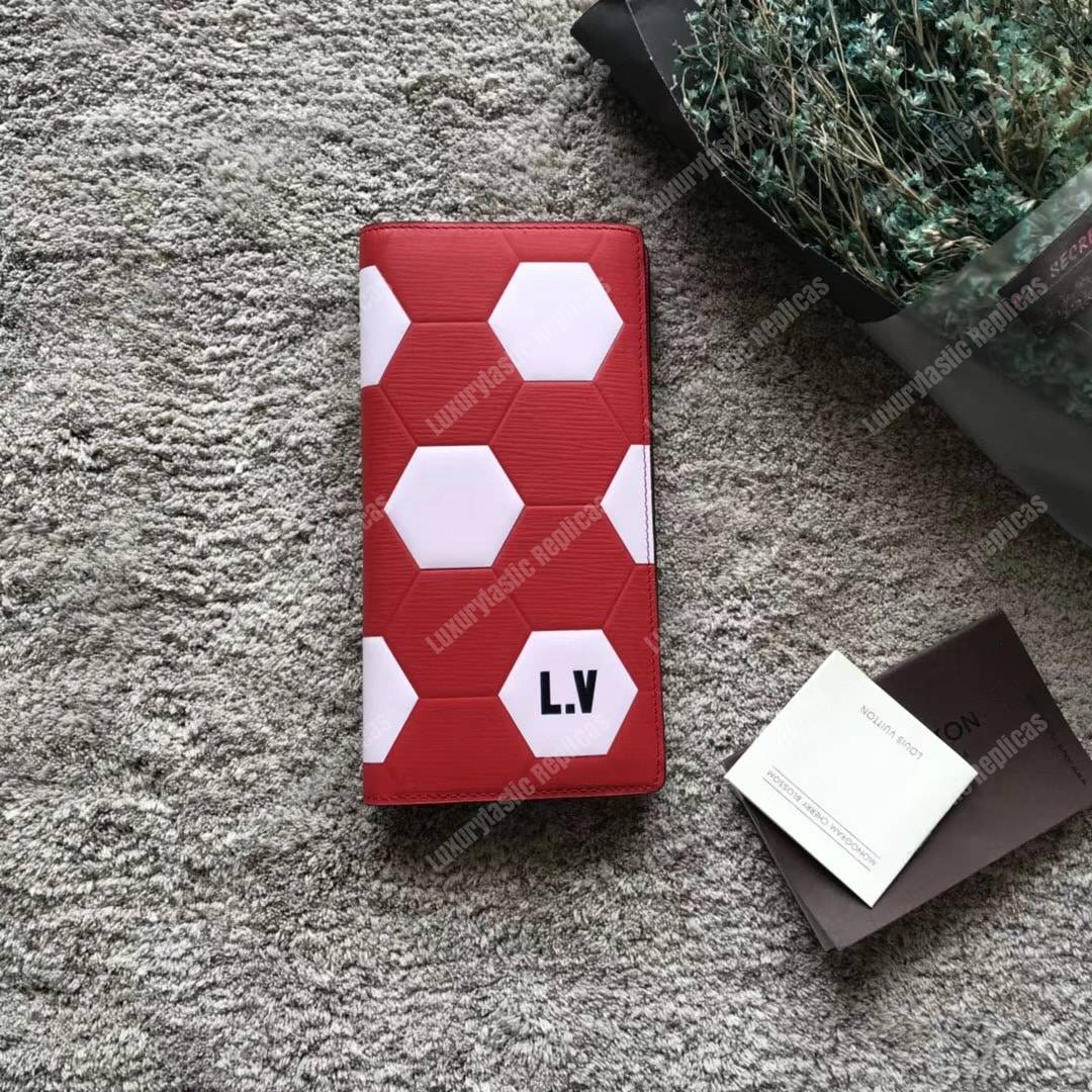 LV Brazza Wallet Epi Leather Hexagon Red