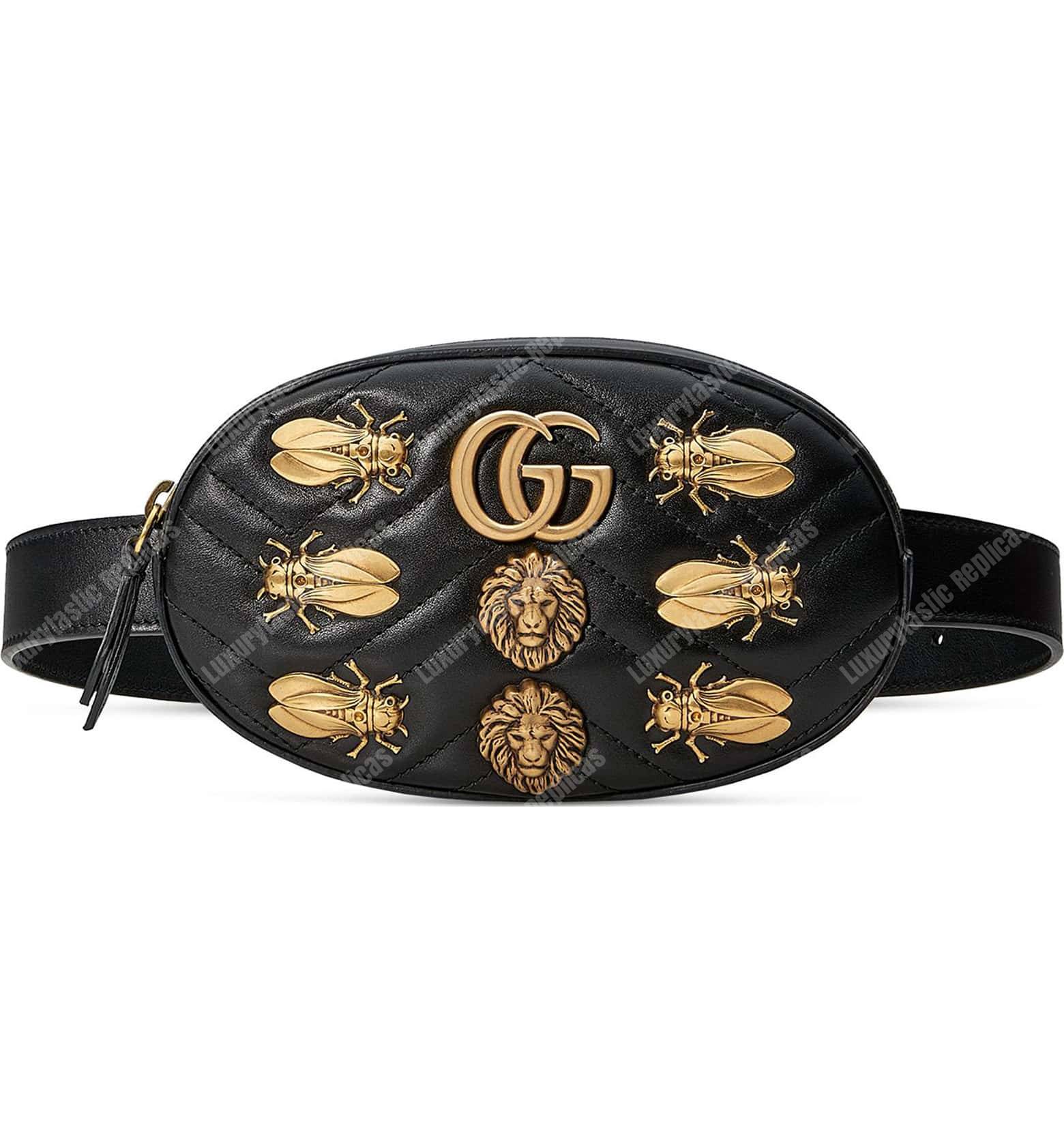 G*u*i gg marmont animal stud matelassé belt bag black