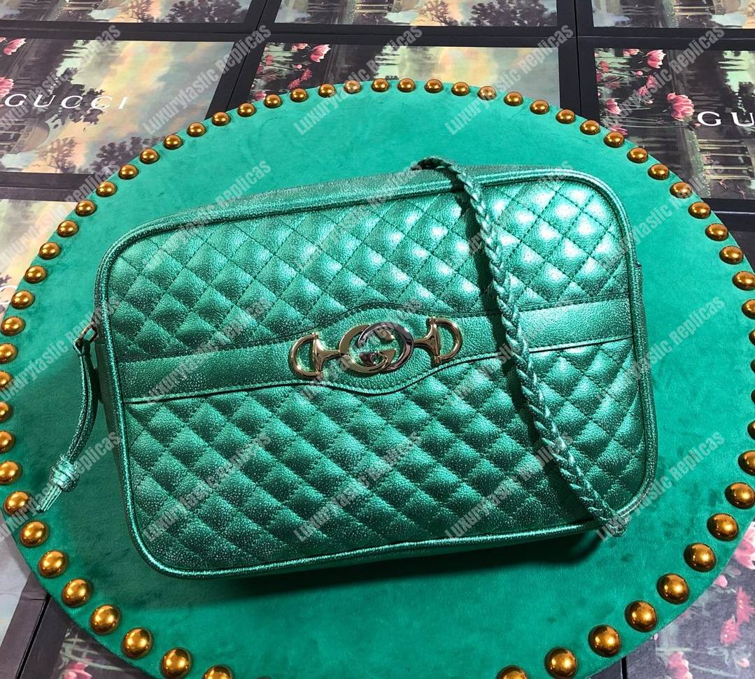 G*u*i laminated leather small shoulder bag green