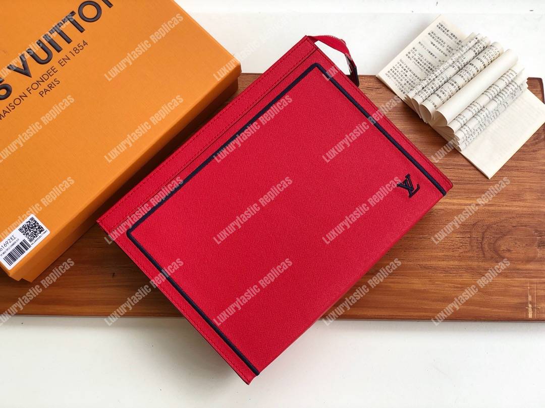 LV Pochette Voyage MM Taiga Leather Red