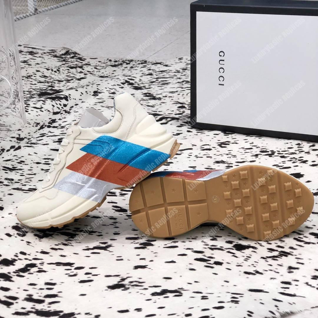 G*u*i rhyton web print leather sneaker