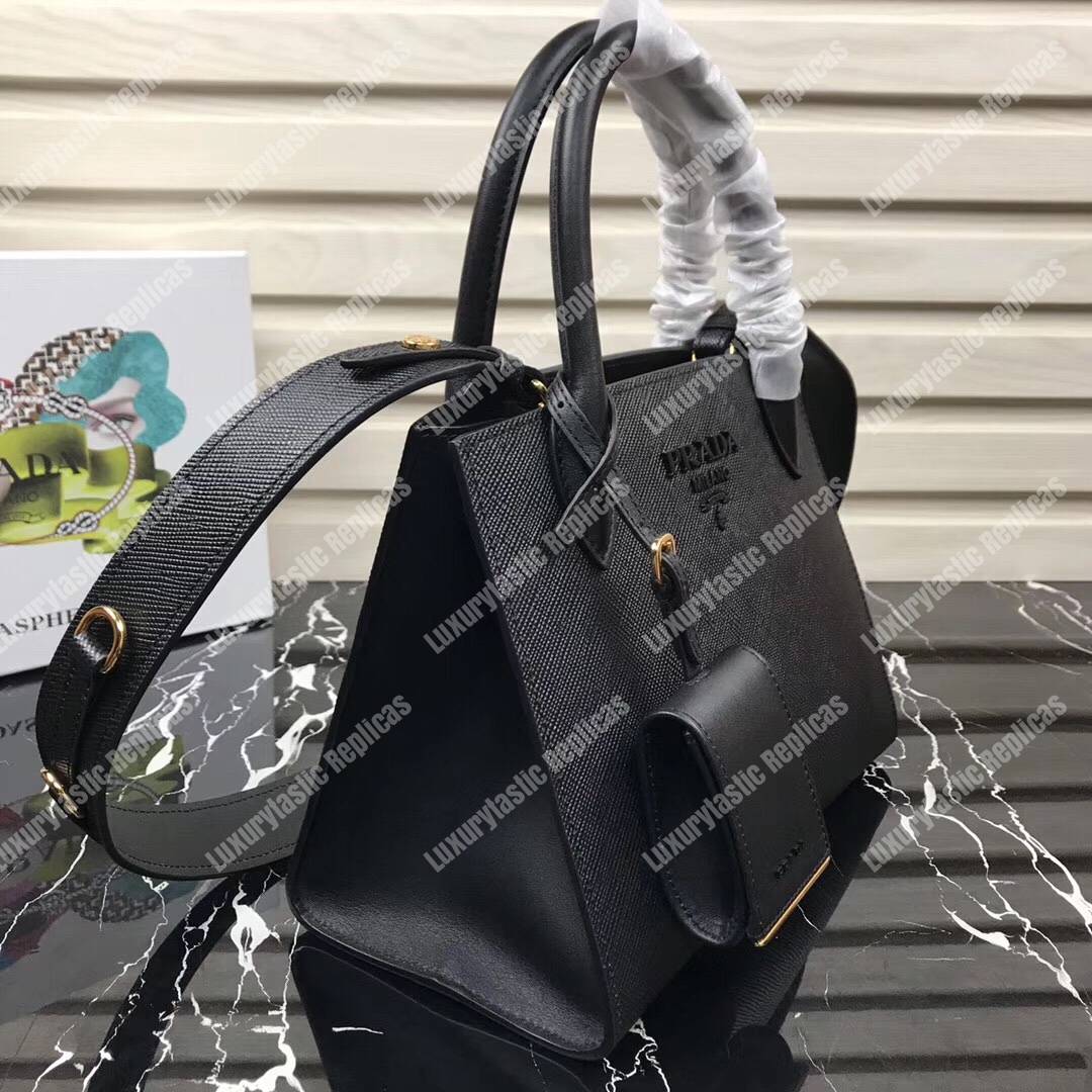 pra*a monoCh*0me saffiano leather bag black
