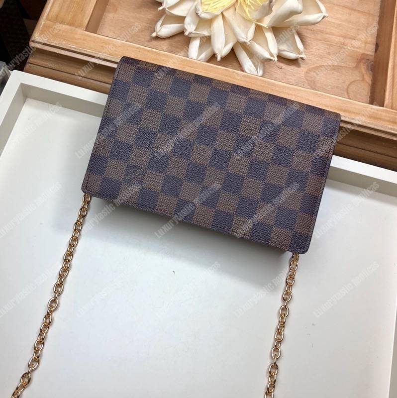 LV Vavin Chain Wallet Damier Ebene Bordeaux Noir