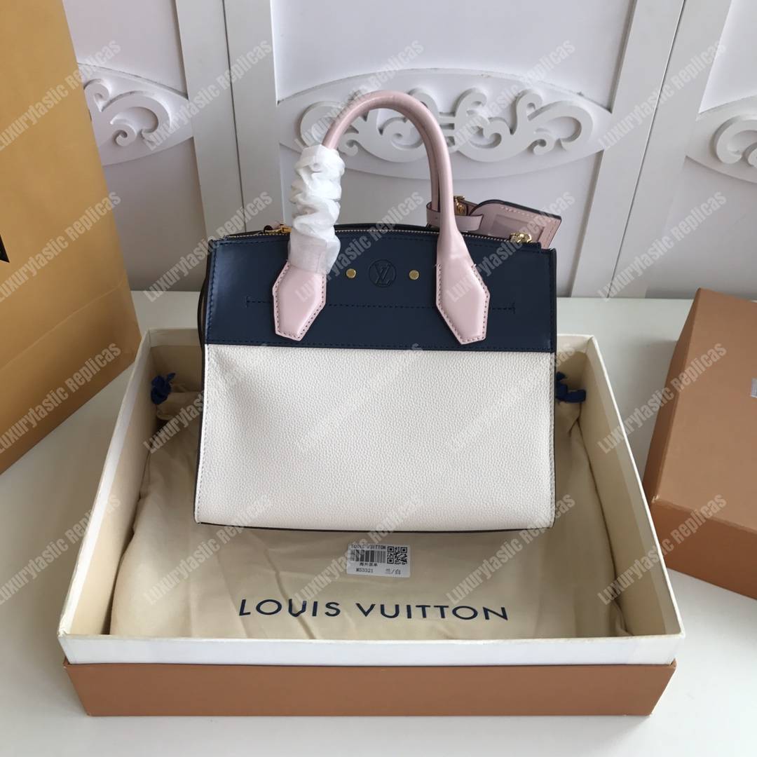 LV City Steamer PM Autres Cuirs Gris Antartica Navy Blue Rose Doux Pink