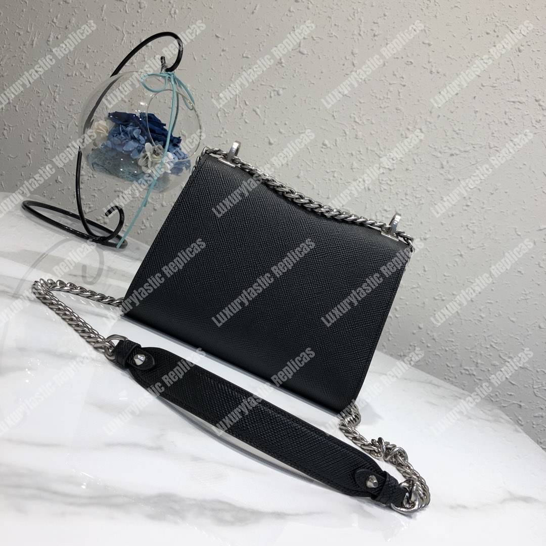 pra*a monoCh*0me saffiano leather bag black