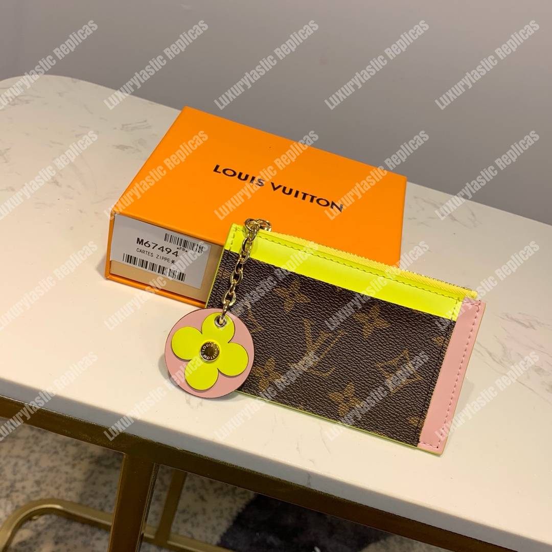 LV Zipped Card Holder Monogram canvas with colorful grained-leather trim Yellow