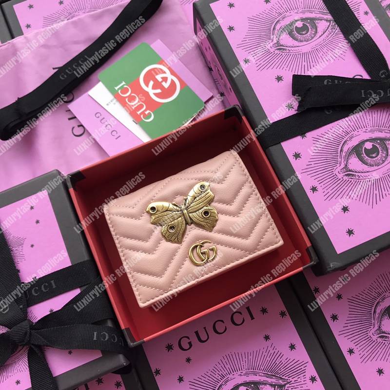 G*u*i gg marmont card case wallet with butterfly pink