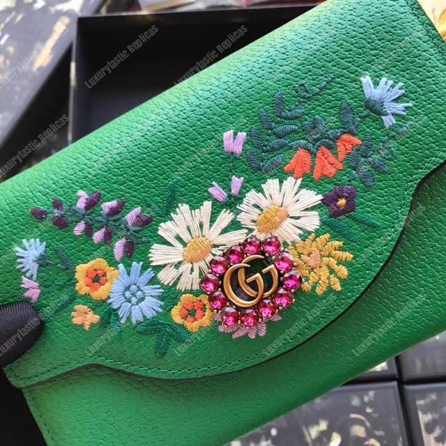 G*u*i embroidered leather mini shoulder bag green