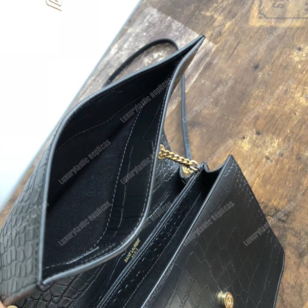 Saint Laurent Sunset Medium In Black Crocodile