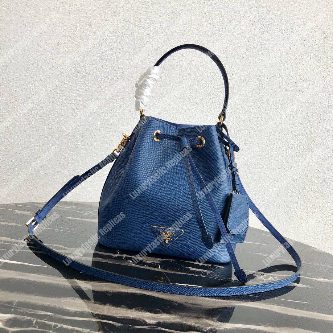 Pra*a saffiano leather bucket bag blue