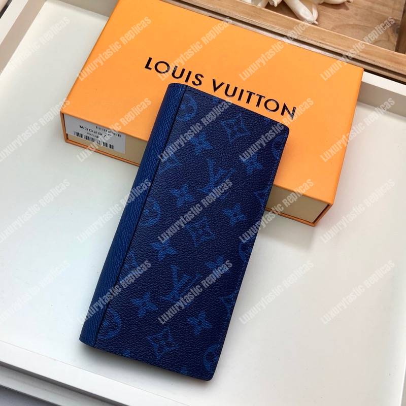 LV Brazza Wallet K45 Taiga Monogram Navy Blue