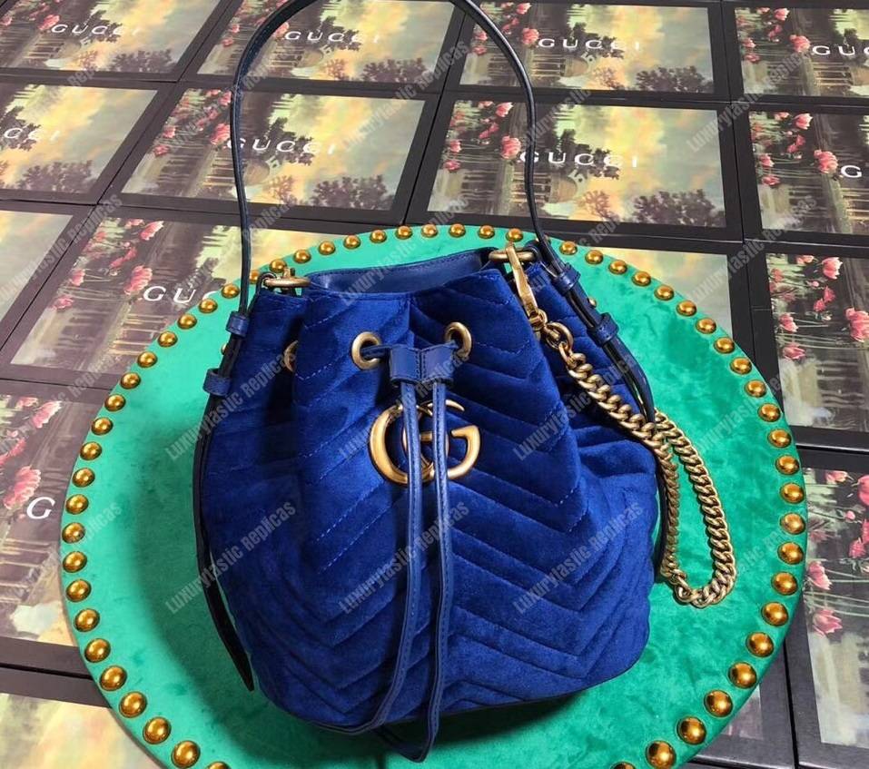 G*u*i gg marmont velvet bucket bag blue