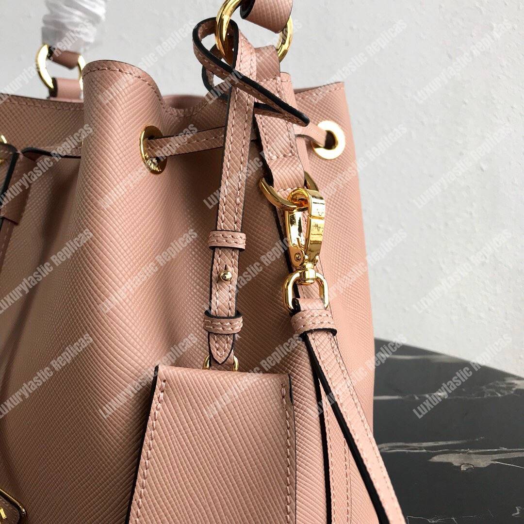 Pra*a saffiano leather bucket bag beige