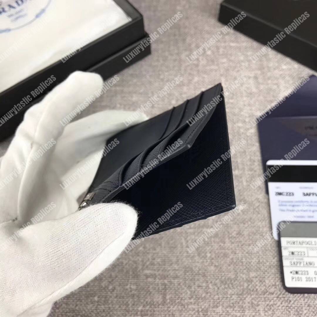 Pra*a leather card holder navy blue