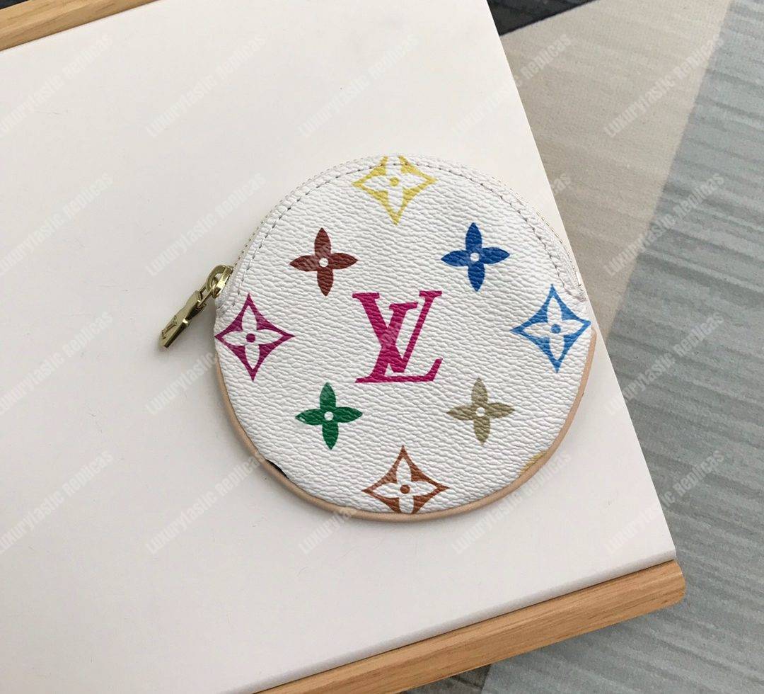 LV Round Coin Purse Colorful Monogram white
