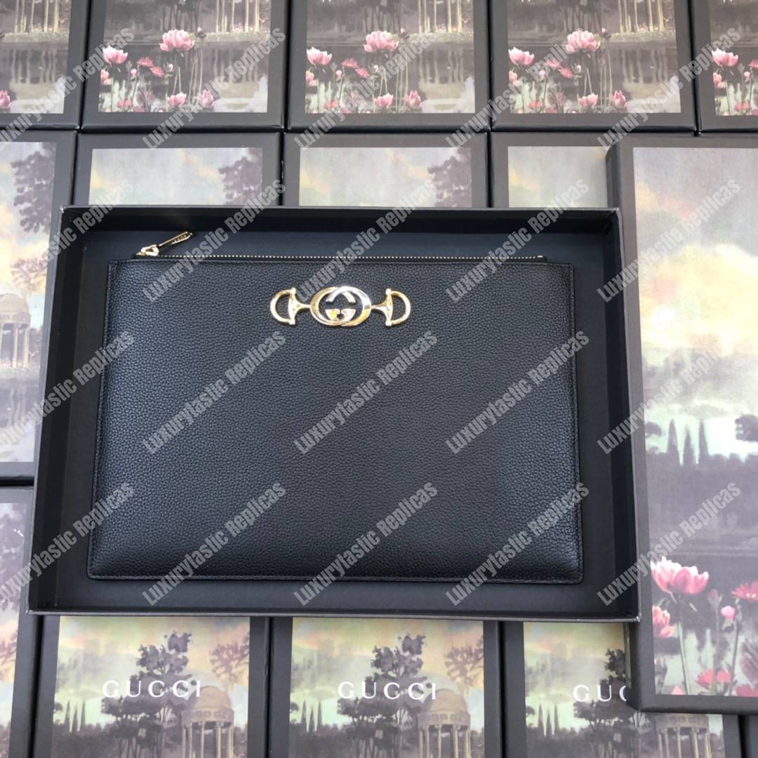G*u*i zumi grainy leather pouch black