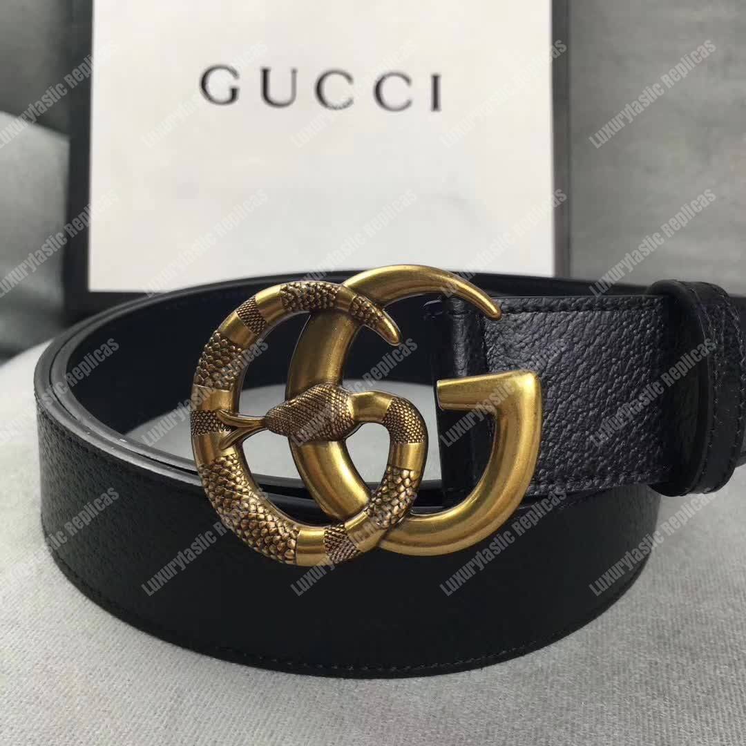 G*u*i leather belt with double g buckle with snake