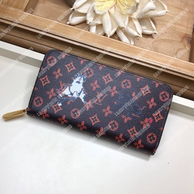 LV Zippy Wallet Catogram Dogs and Cats Brown Orange