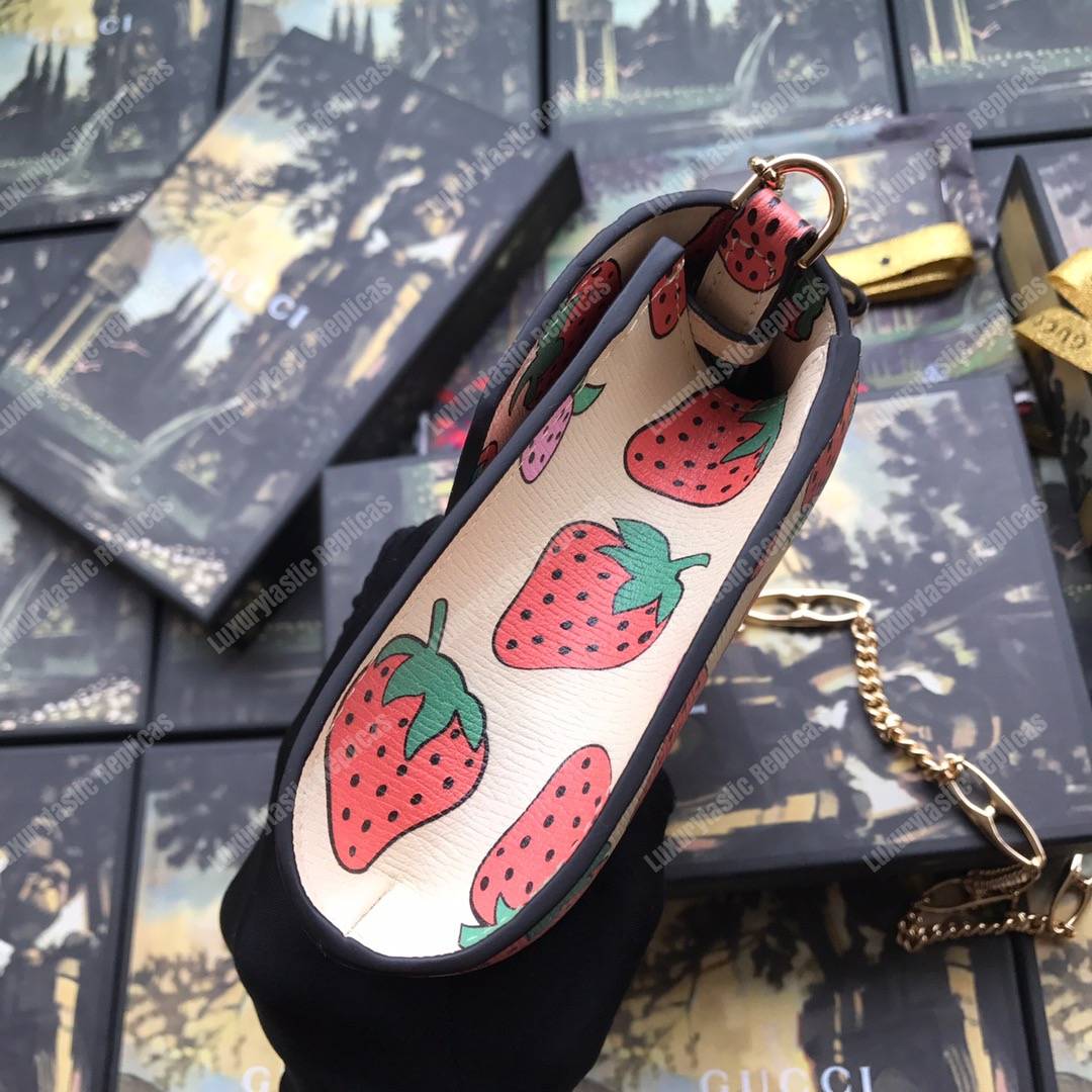 G*u*i zumi strawberry print smooth leather small shoulder bag