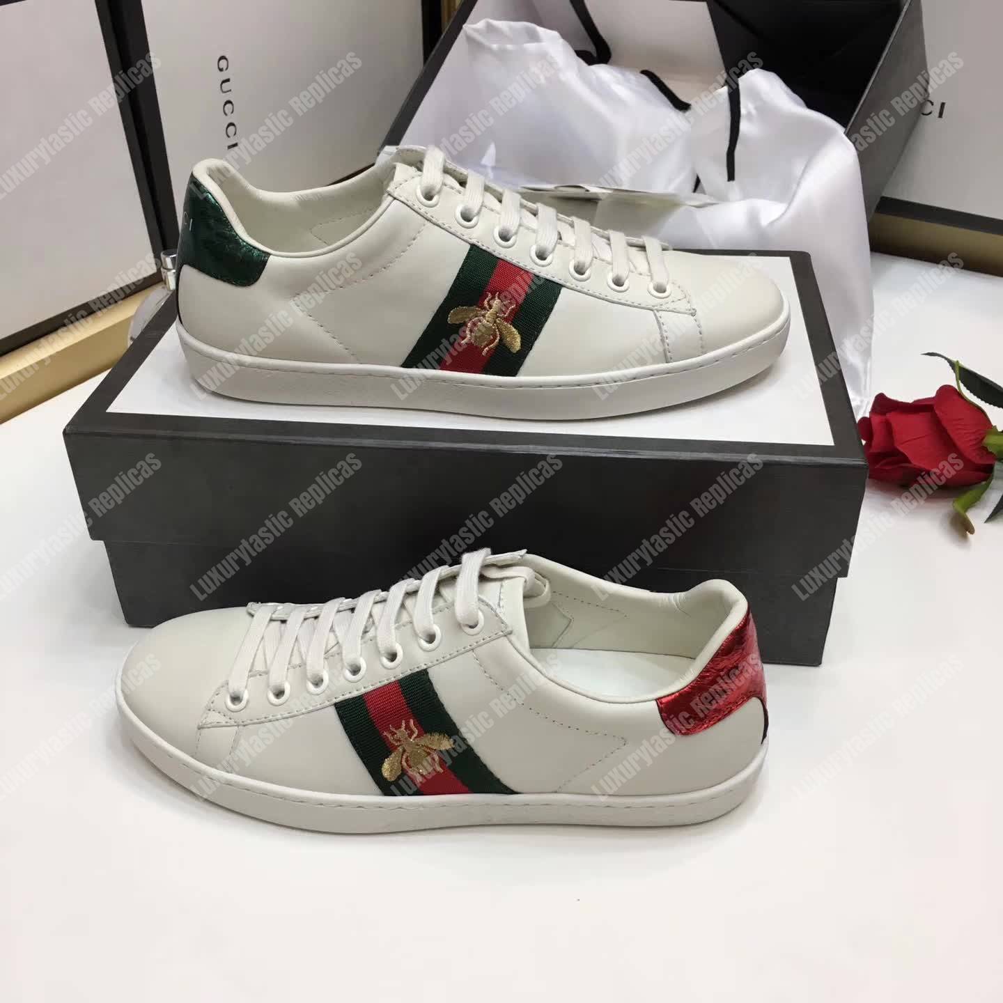 G*u*i ace embroidered bee sneaker white