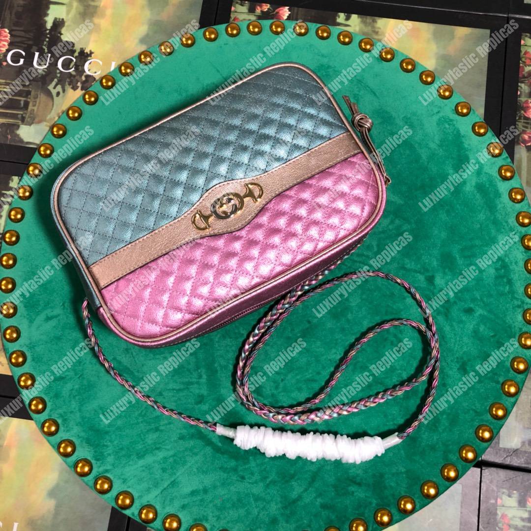 G*u*i laminated leather small shoulder bag blue/pink