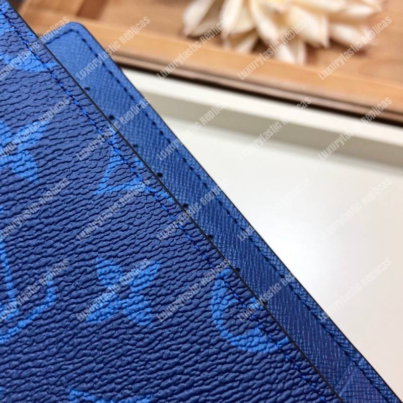 LV Brazza Wallet K45 Taiga Monogram Navy Blue