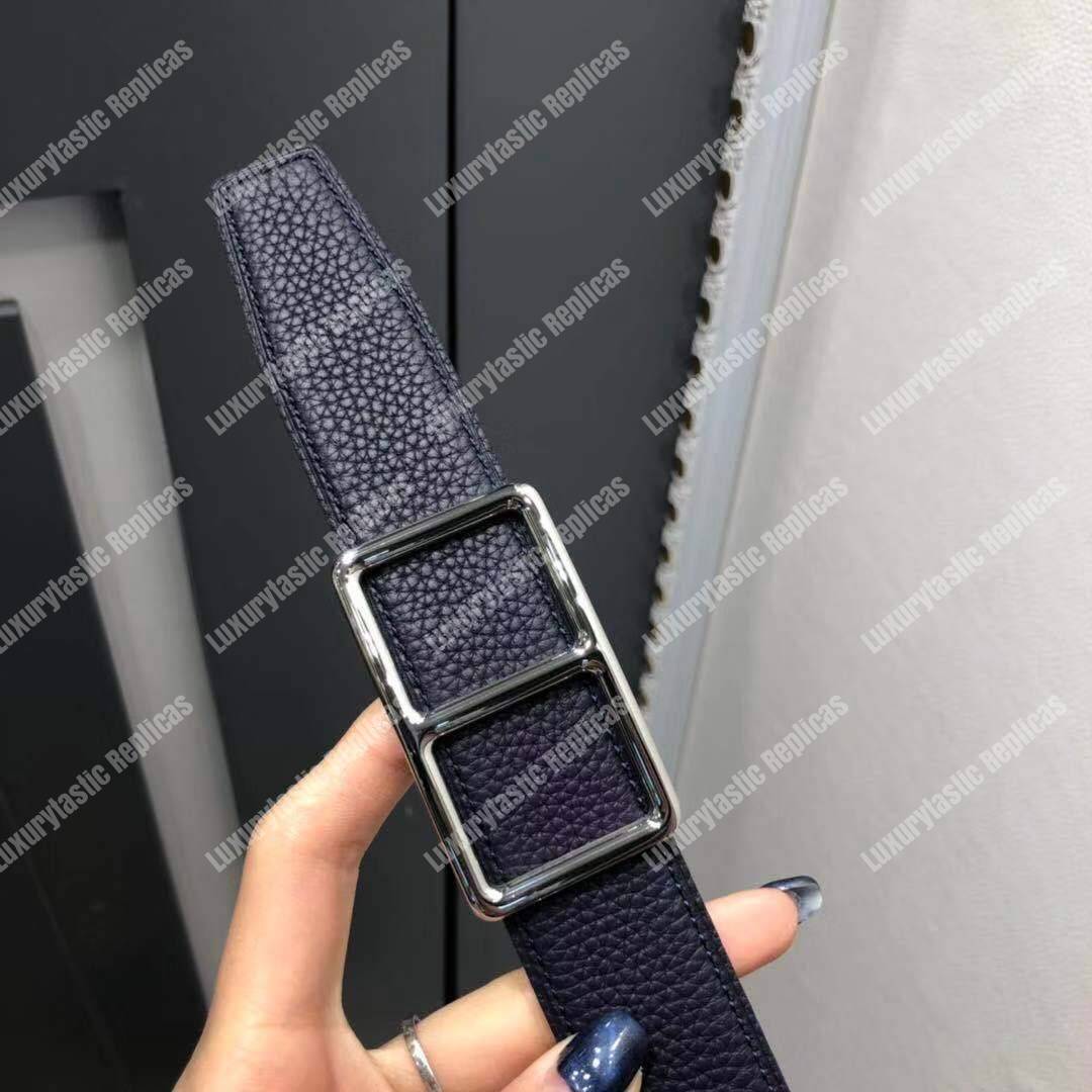H**mes officier belt buckle reversible leather strap black/bleu de prusse
