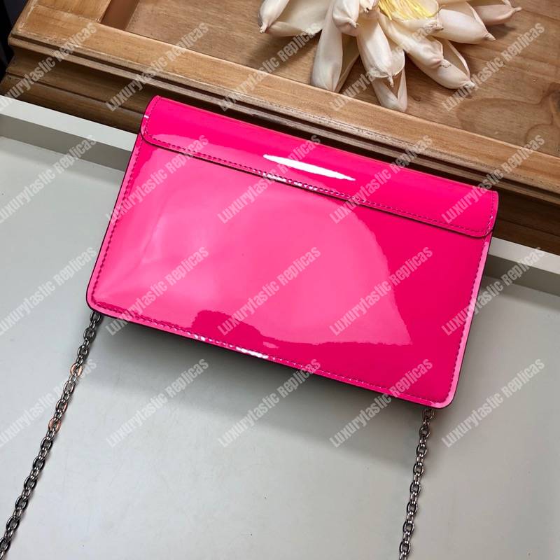 LV Cherrywood Chain Wallet Patent Leather Monogram Berlingot Pink