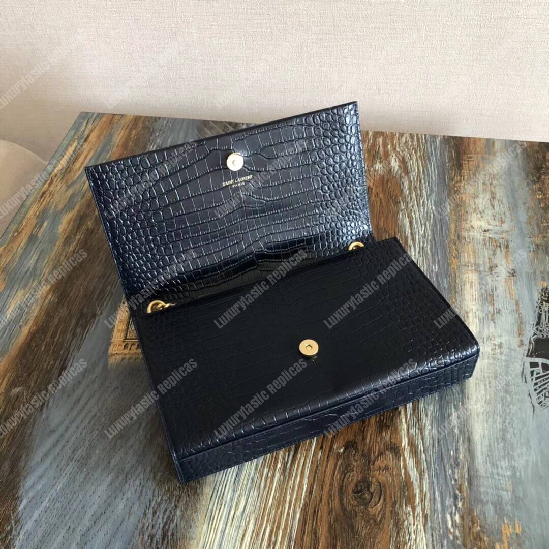 Saint Laurent Medium Kate Tassel Chain Bag Navy Crocodile
