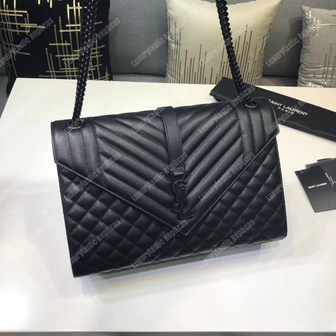 Saint Laurent Envelope Medium Bag Mix Matelassé Grain De Poudre Embossed leather Black Black-Toned