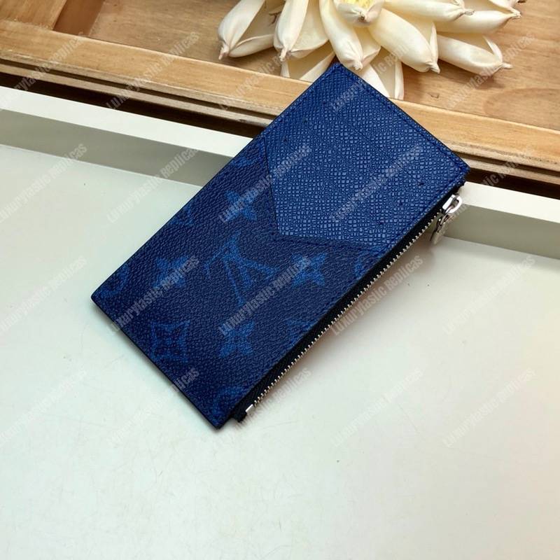 LV Coin Card Holder K45 Taiga Monogram Navy Blue