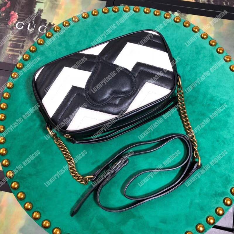 G*u*i gg marmont small matelassé shoulder bag black and white