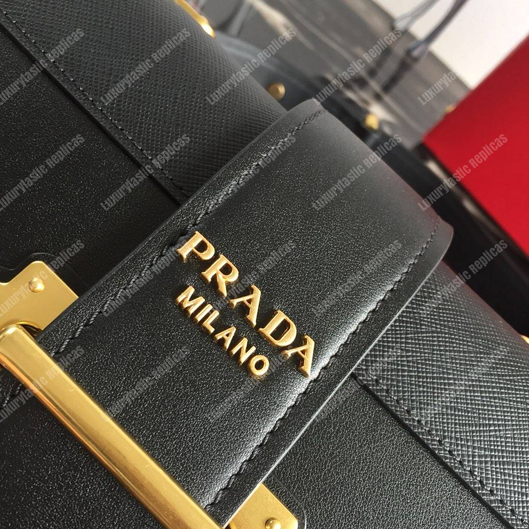 Pra*a cahier leather shoulder bag black