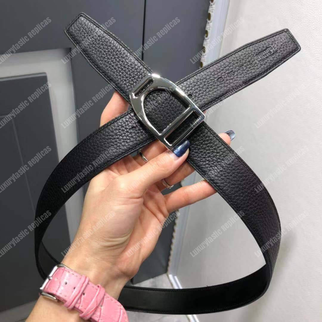 H**mes etrier buckle & reversible leather strap 32 mm noir