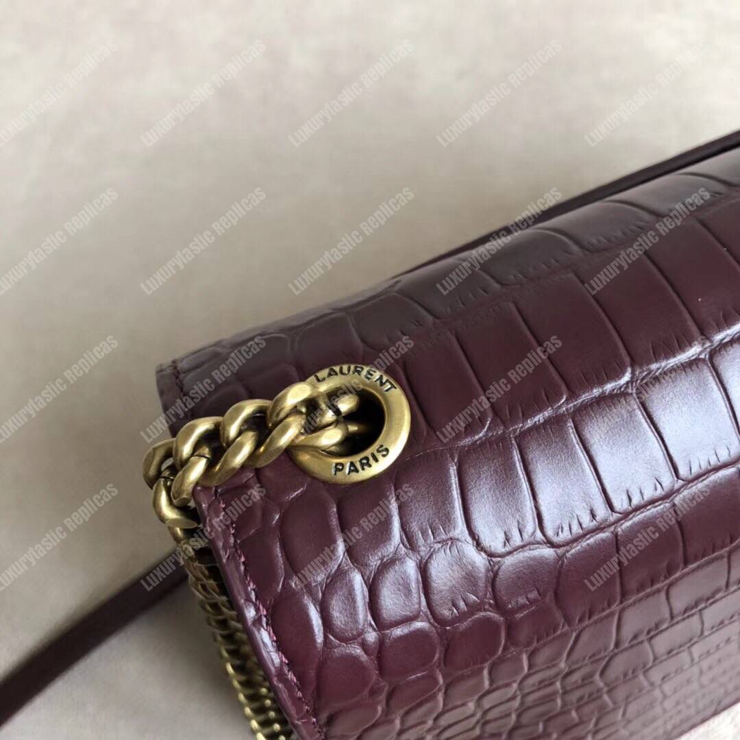 Saint Laurent Sunset Medium In Dark Red Crocodile