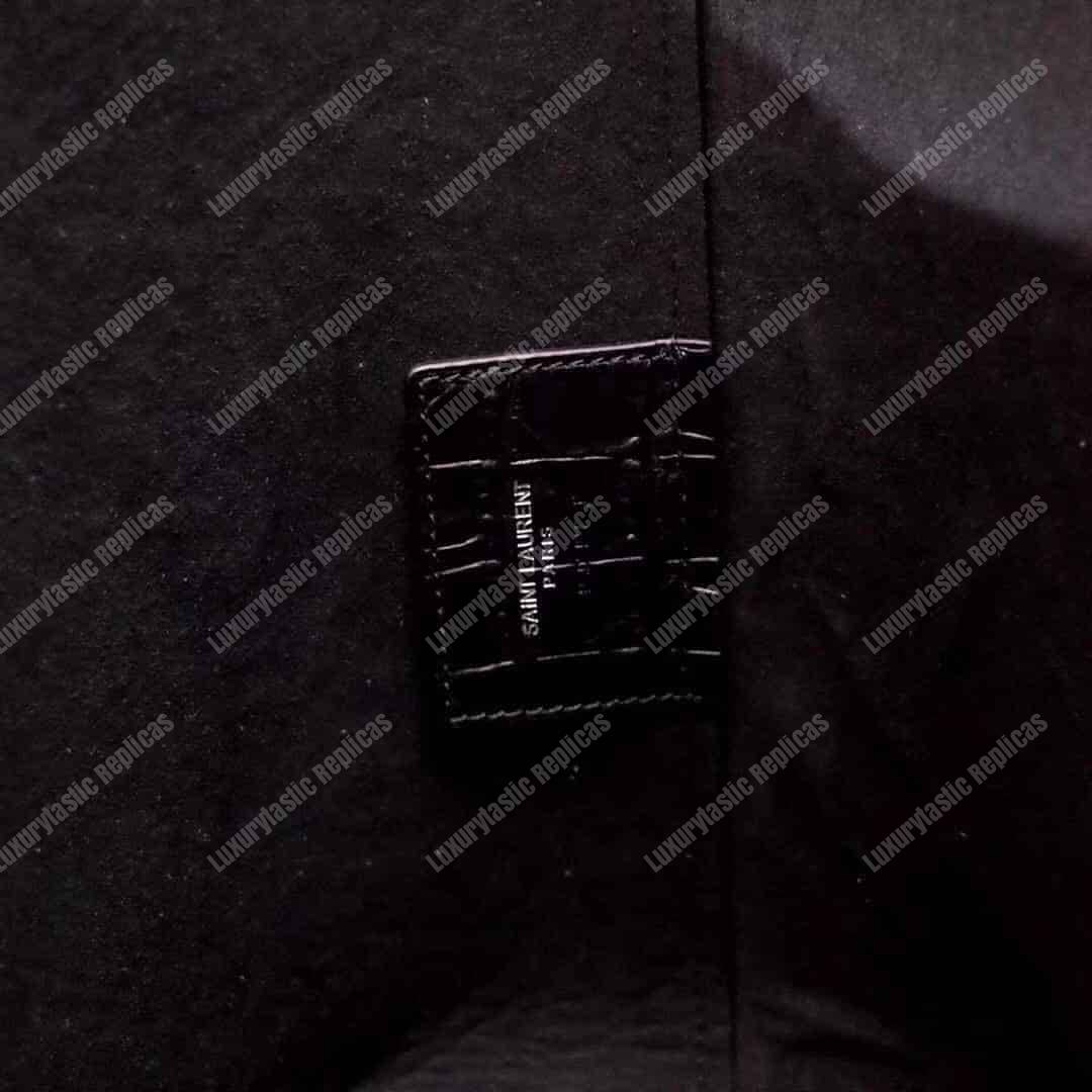 Saint Laurent Shopping Bag Embossed Crocodile Leather Black