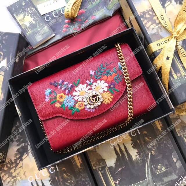 G*u*i embroidered leather mini shoulder bag red