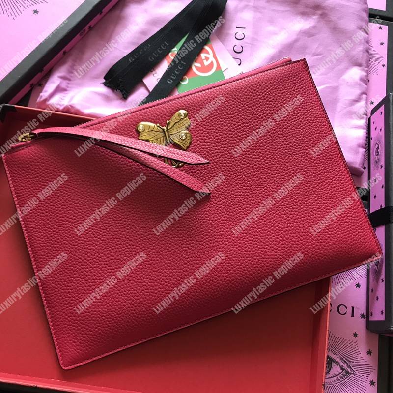 G*u*i leather pouch with butterfly red