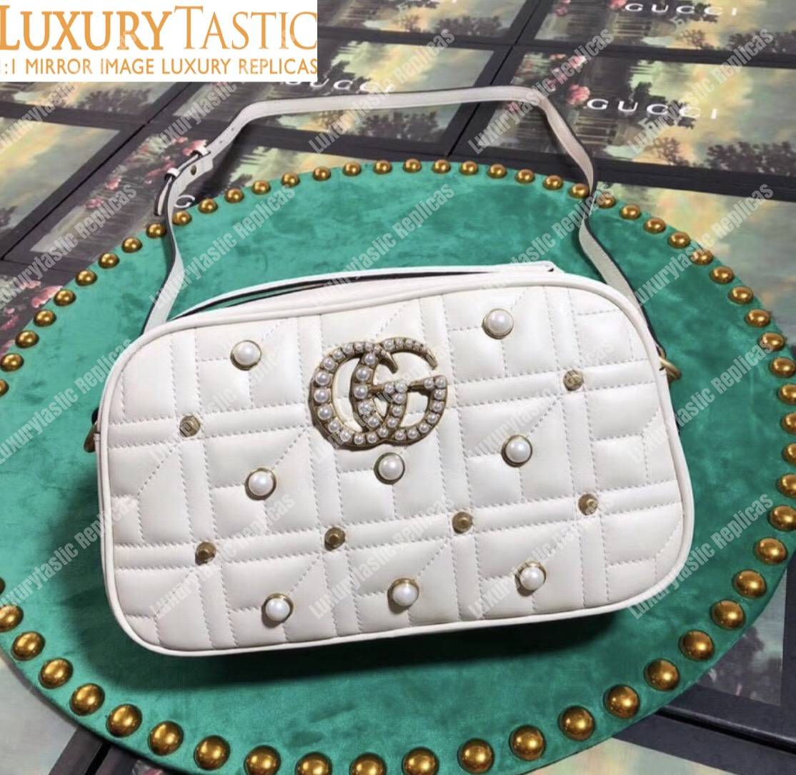 G*u*i gg marmont small matelassé shoulder bag with pearls white