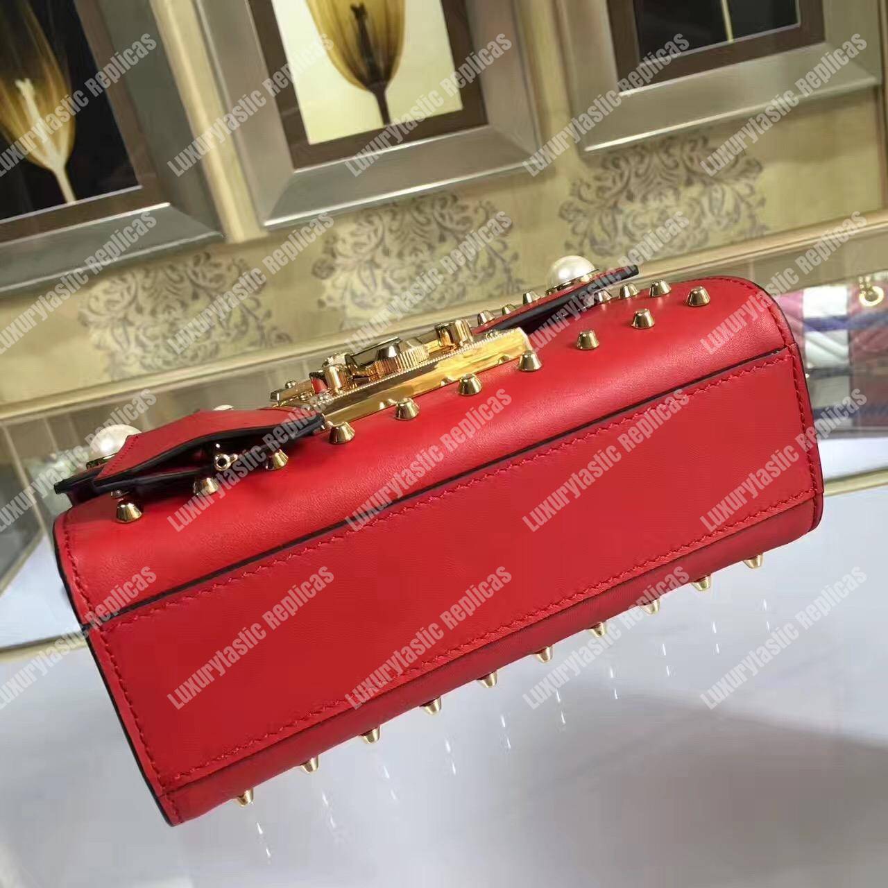 G*u*i padlock shoulder bag red with pearls