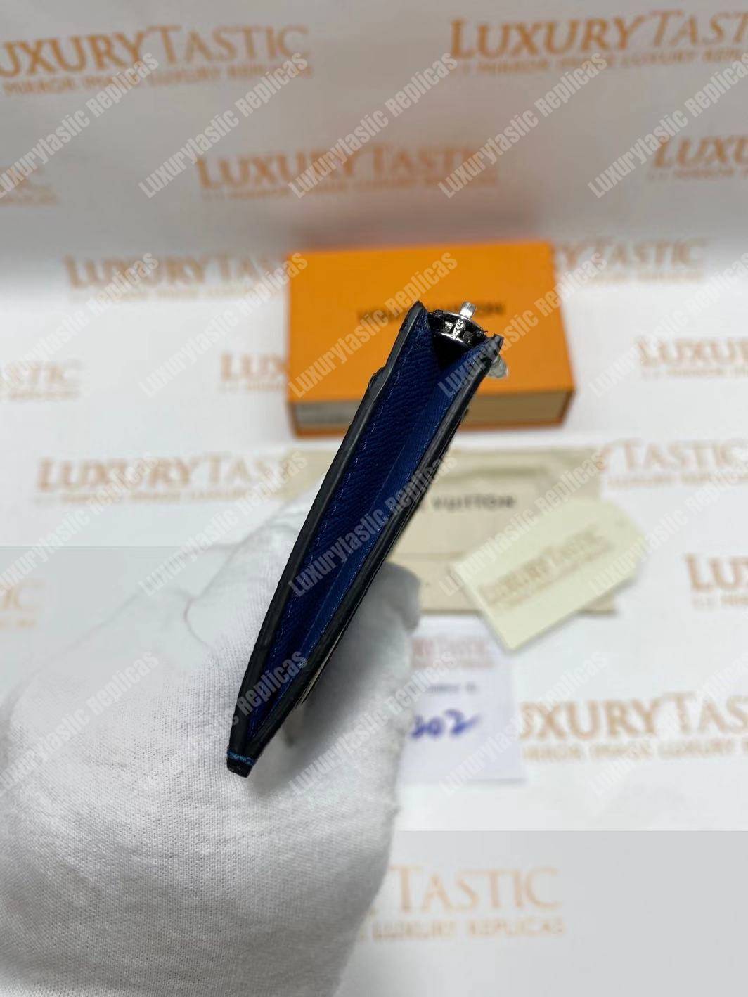 LV Coin Card Holder K45 Taiga Monogram Navy Blue