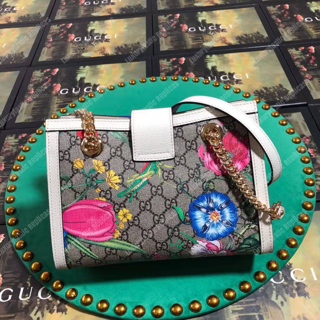 G*u*i padlock small shoulder bag white flora