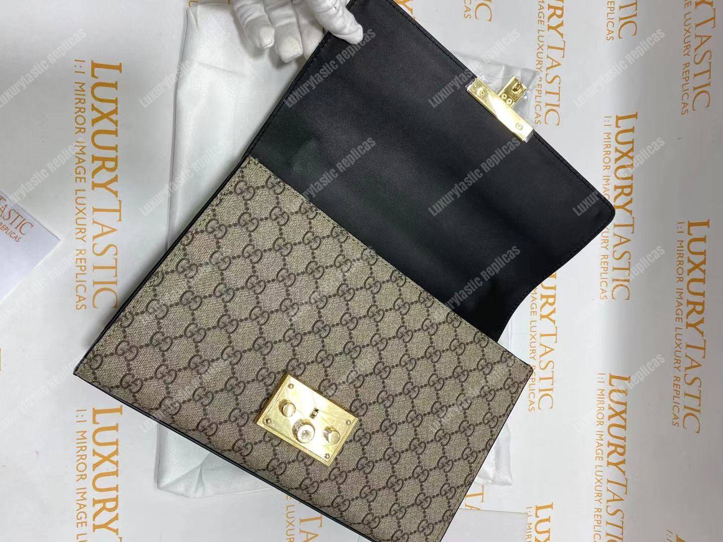 G*u*i padlock medium gg shoulder black/brown