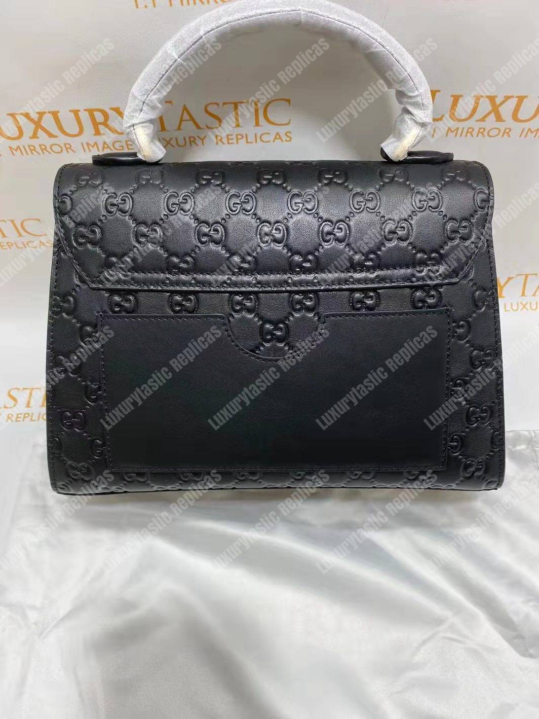 G*u*i padlock small signature top handle bag black