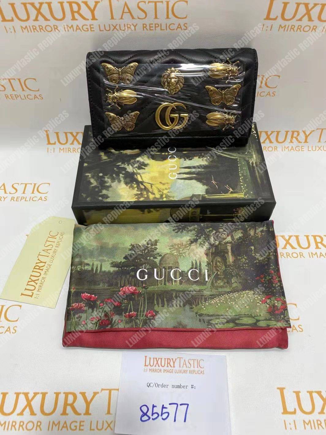 G*u*i gg marmont continental wallet with animal studs black