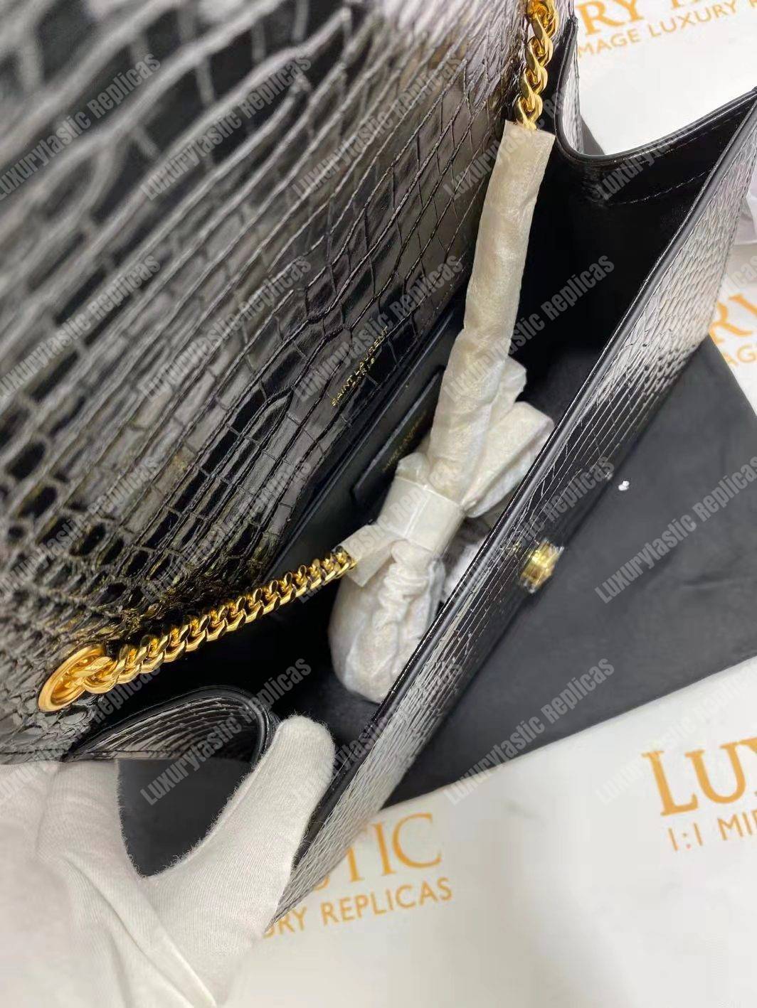 Saint Laurent Medium Kate Tassel Chain Bag Black Crocodile