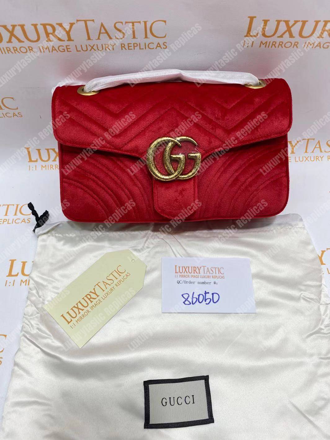 G*u*i gg marmont velvet shoulder bag red